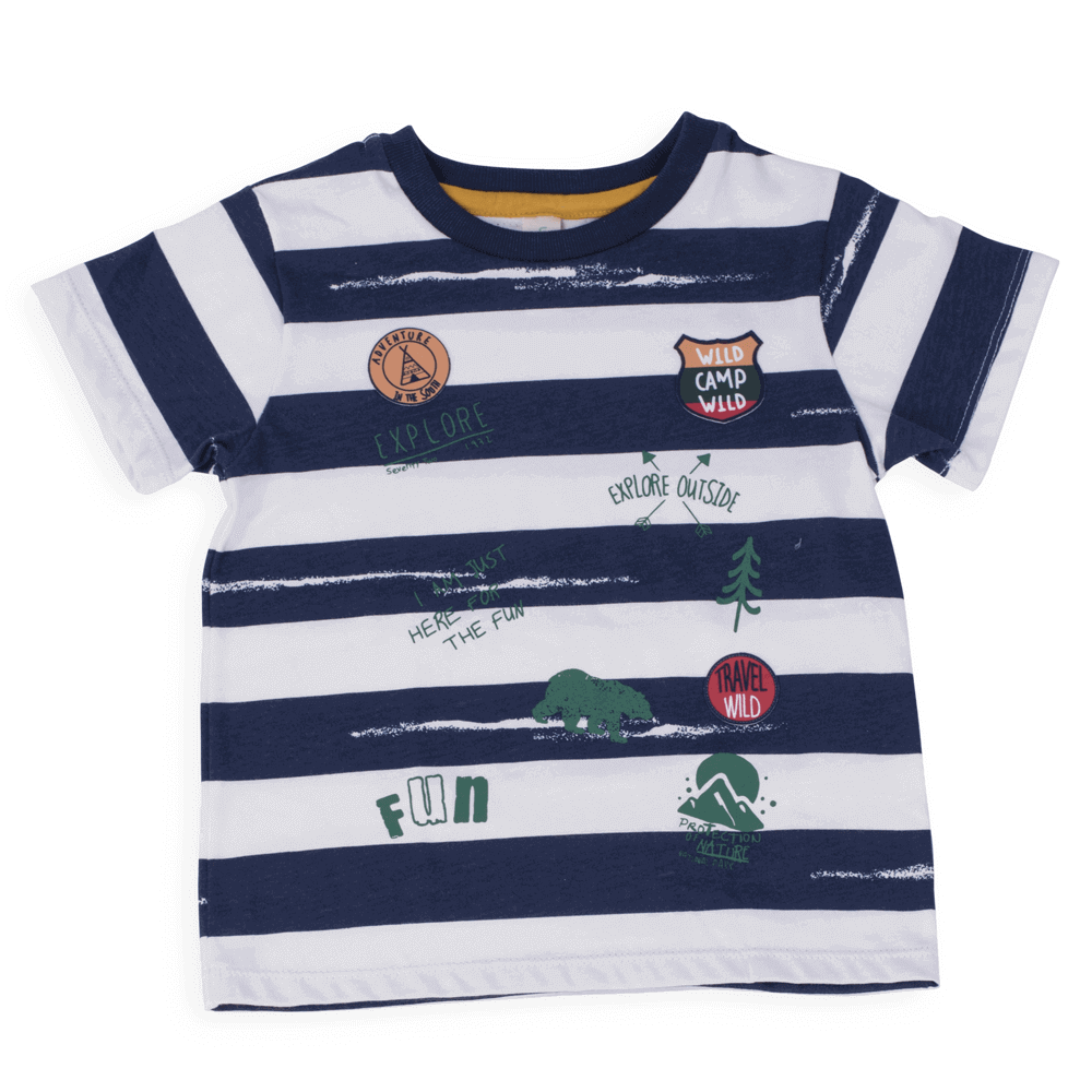 A Rayas Camiseta Codelin Azul Cruda CortaMarca Color OscuroManga rdWBCexo